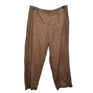 Eddie Bauer Tan Cropped Linen Pants Size 8 100% Linen